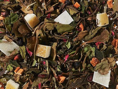 Losse witte thee met granaatappel, cassis, aloë vera en pomelo – fruitig en verfrissend
