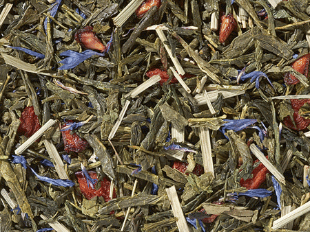 Losse groene thee Sencha met gojibessen, granaatappel en korenbloem – fruitig en fris